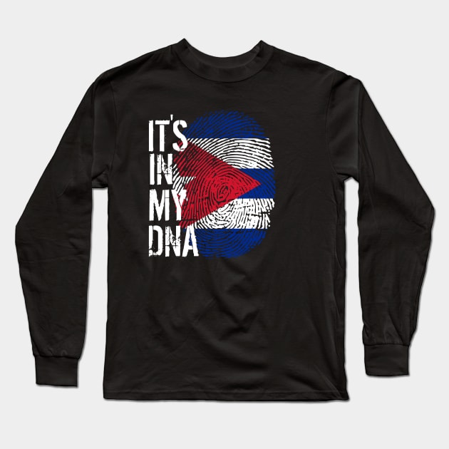 Cuba Flag Fingerprint My Story DNA Cuban Long Sleeve T-Shirt by Your Culture & Merch